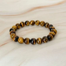 Natural Yellow Tiger's Eye Stone Bracelet Tiger Eye Gemstone Stretch Bracelet
