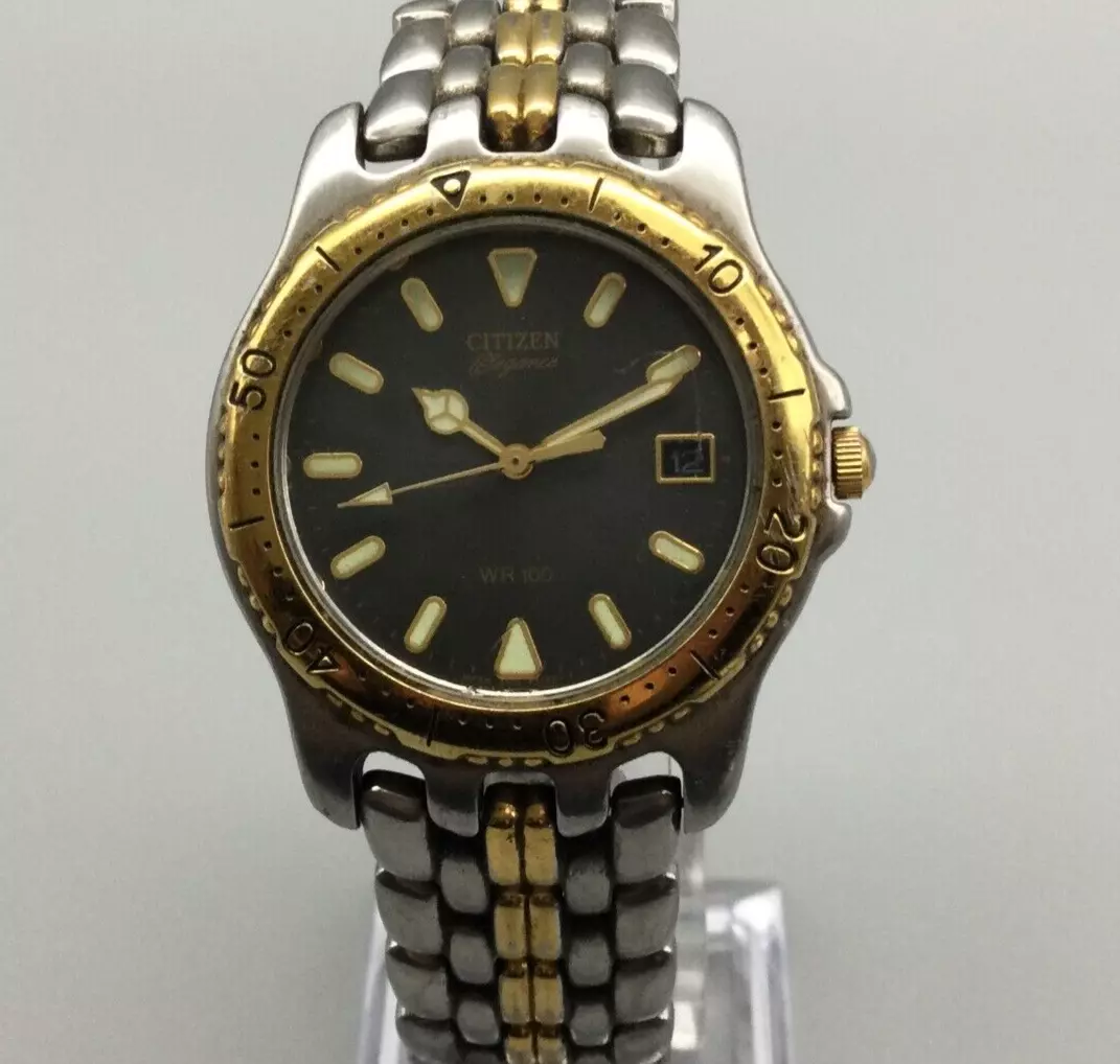 Citizen Elegance Watch Men Silver Gold Tone Date Green Dial New