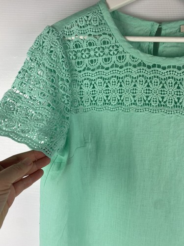 J Crew 100% Linen Green T Shirt Top Blouse Size 6, Eyelet Top, Short Sleeve 01 - Picture 3 of 8