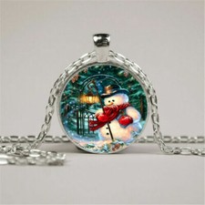 SNOWMAN CHRISTMAS SNOW HOLIDAY pendant Sterling Silver 925 20" necklace women