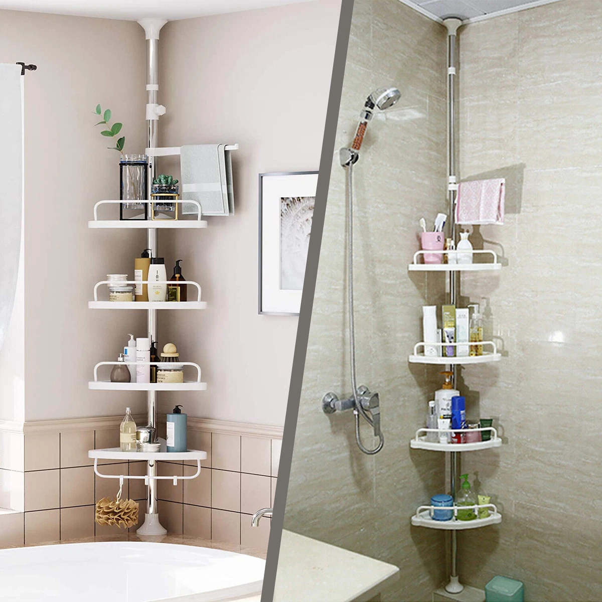 4TIER BATHROOM CORNER HANGING UPRIGHT SHOWER CADDY SHELF STORAGE