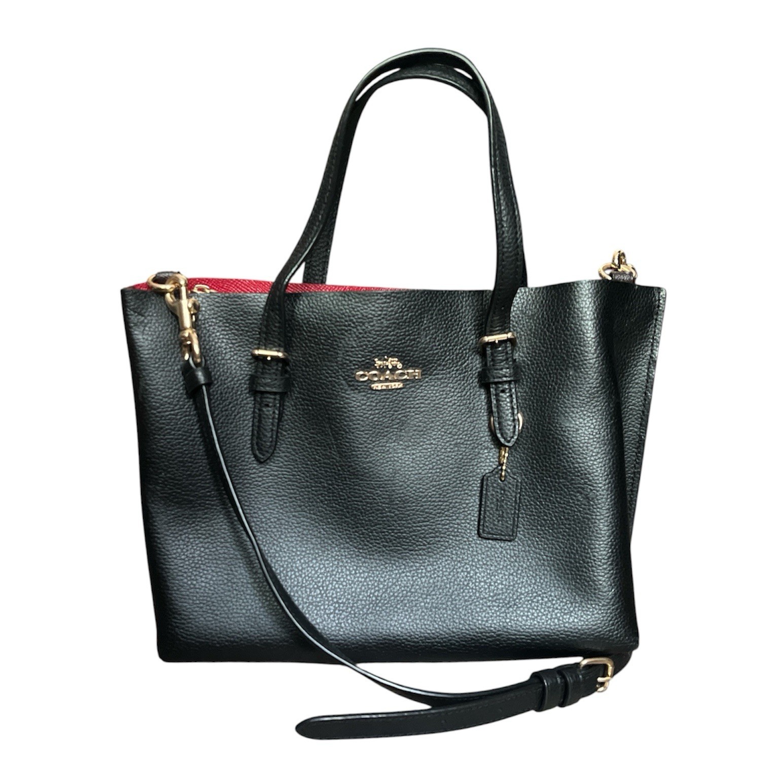 Coach Mollie Leather Tote for Women - Black/True Red