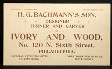 1870s HG Bachmann's Son Carver of Ivory & Wood Musical Instruments Business Card