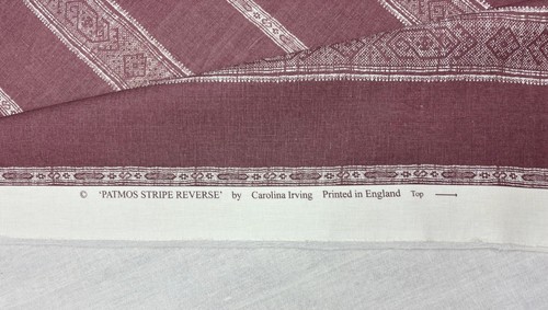 CAROLINA IRVING PATMOS STRIPE REVERSE VIOLA LINEN DESIGNER FABRIC 1.75 YARD 52"W - Picture 6 of 6