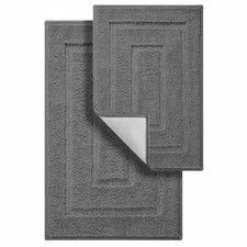 2 PCS Deep Grey Super Soft Absorbent Microfiber Bathroom Rugs Sets Non Slip