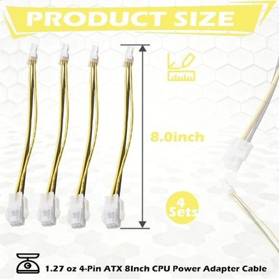 4pc 4 Pin P4 ATX 12v Male to Female Extension CPU Motherboard Power Supply Cable