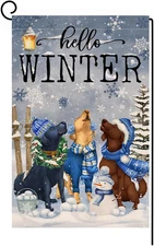 Hello Winter Dogs Garden Flag 12X18 Vertical Double Sided Farmhouse Welcome Chri