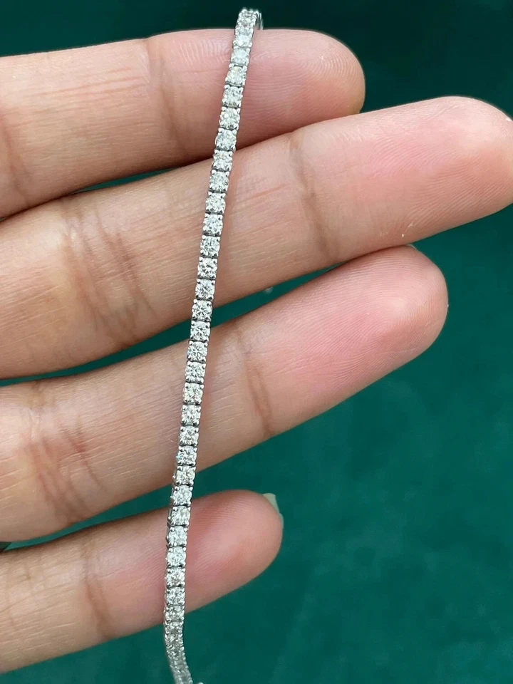 3 CT Round Cut Natural Diamond Wedding Gift Tennis Bracelet in 14k White Gold - Image 2 of 4