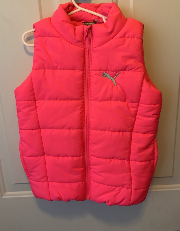 Puma Girls Bright Pink Full Zippered Puffer Vest Size XS 5 - 6