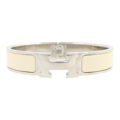 HERMES PHW Clic H Bracelet Bangel Enamel/Metal Silver/White