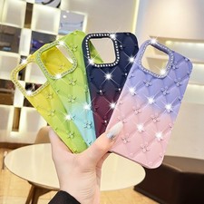 For iPhone 17 Pro Max 16 15 14 Shockproof Bling Diamond Gradient TPU Flower Case