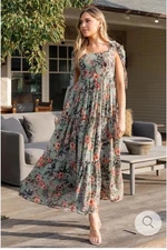 Baltic Born Anita Tiered Maxi Dress Floral Flowy  NWT Sleeveless XL