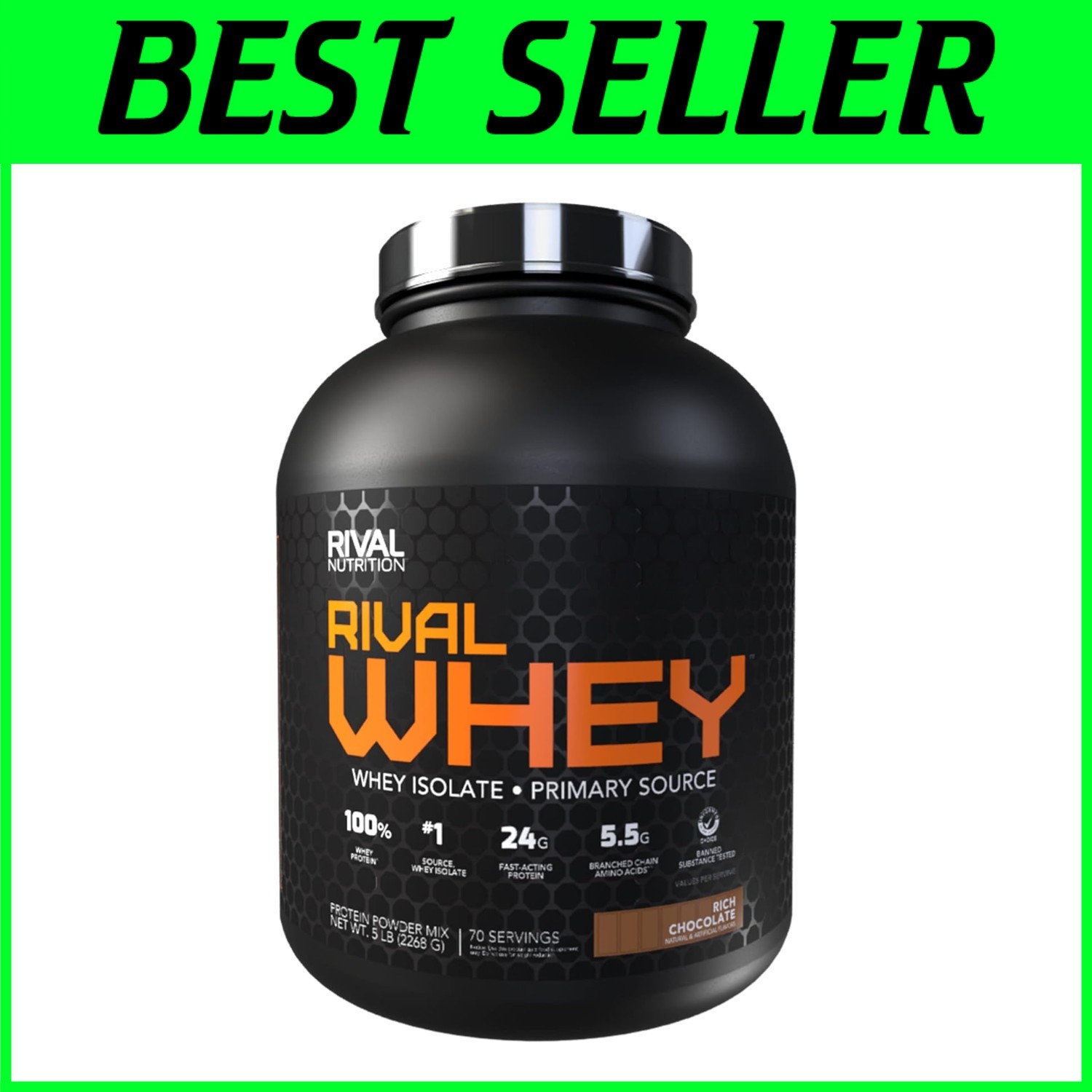 Rival Whey Rich Chocolate 5lb Fast-Acting Muscle Gain Protein Powder