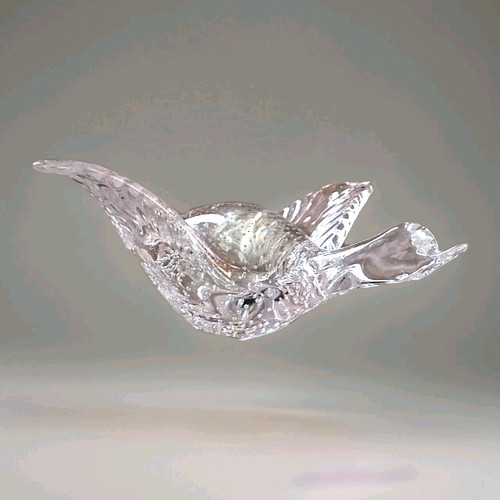 Hand Blown Glass Bird with Controlled Bubbles - Flying Goose Swan Clear Figurine