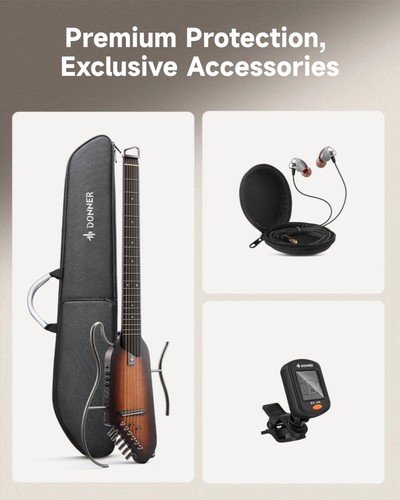 Donner HUSH I Chitarra Elettrica Acustica con Borsa Gig Cuffie e Accessori - Foto 10 di 17