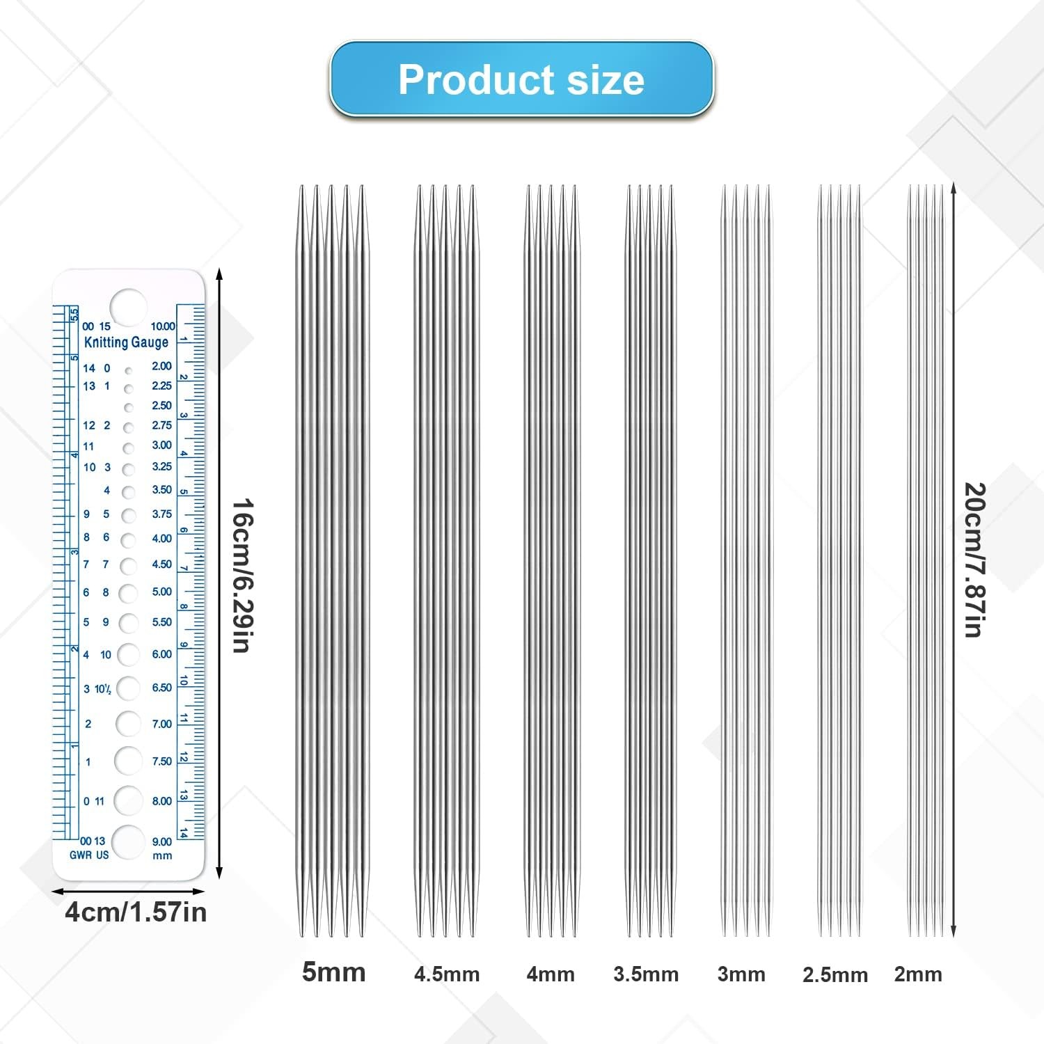 35Pcs Double Pointed Knitting Needles Set 7 Sizes DPNS Knitting Pins 2 Mm to 5 M