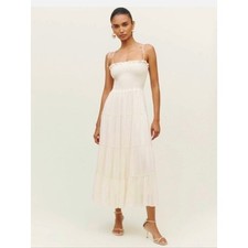 Reformation Ivory White Nira Smocked Bridal Tiered Tie Strap Midi Dress Size XL