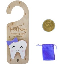 Tooth Fairy Door Hanger, Wooden Tooth Fairy Money Holder with Tooth Coins for