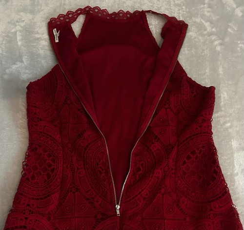 Charlotte Russe Crochet Dress Womens XL Red Lace High Neck Bodycon Flirty Sexy - Picture 8 of 14