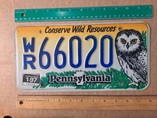 License Plates, Pennsylvania, 1997, Conserve Wild Resources, WR 66020, Owl