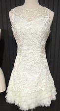 Women's White Floral Lace Tulle A-Line Short wedding dress size xs zipper works