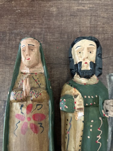 Arte Popolare Guatemalteca Intagliata a Mano, 4 Pezzi Natività Legno Decorazione Natalizia - Foto 4 di 7