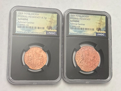 1808 India 10CASH and 20CASH SET - NGC Genuine Admiral Gardner Shipwreck
