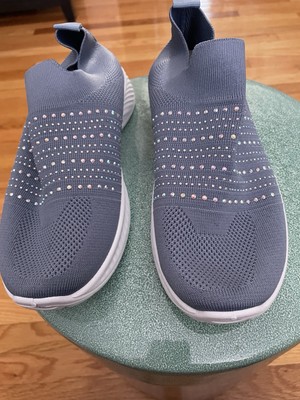 New blue women s crystal jeweled knit breathable pull-on shoes sneakers 10 10.5