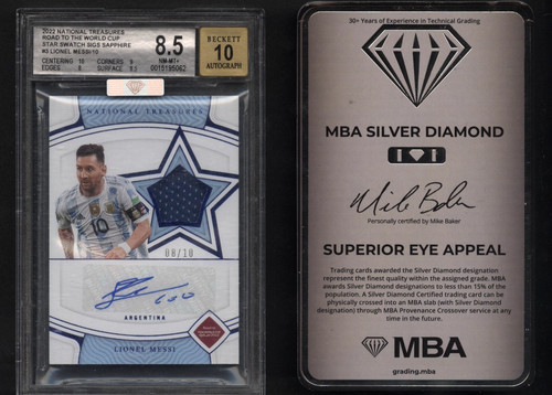 2022 National Treasures Lionel Messi Sapphire Auto Patch /10 BGS 8.5 Auto 10 MBA