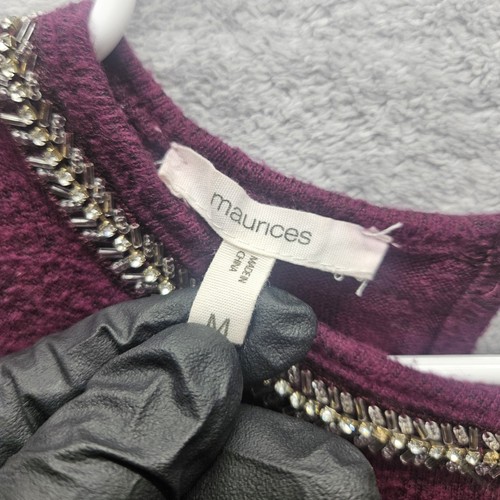 Maurices Women Sz M Cold Shoulder Ruffle Knit Pullover Top Long-Sleeve Burgundy - Picture 2 of 7