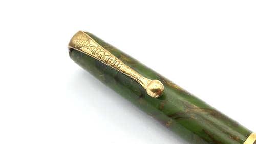 VINTAGE PARKER DUETTE JUNIOR PENCIL IN GREEN AND GOLD MARBLE MADE IN USA - Picture 2 of 6