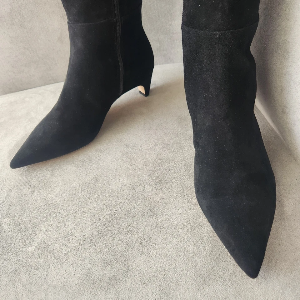 Antonio Melani knee high boots 9.5 black suede kitten heels pointed toe new $180 - Image 2 of 4