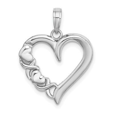14k White Gold Polished and 2-D XOXO Heart Pendant