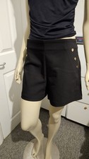 Karen Millen Black Tailored Shorts Gold Button Detail Size UK 12 New With Tags