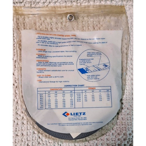 Lietz Eslon Nylon Coated Steel Measuring Tape 8651-64 Silver 100 Ft New In Case - Picture 4 of 5