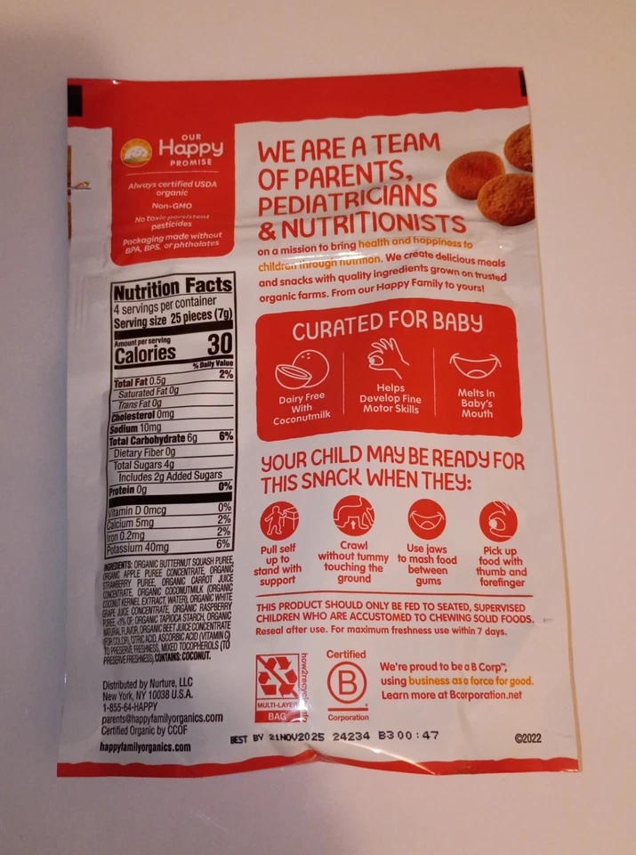 Cremas orgánicas Happy Baby sabor fresa, frambuesa y zanahoria Foto 2 de 3