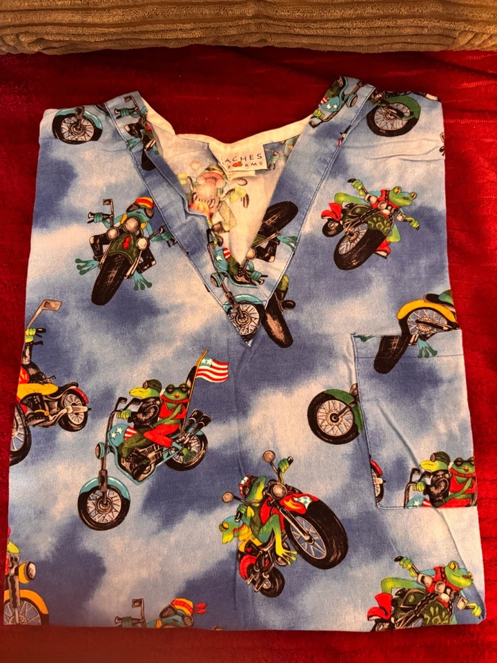 Blusa Médica Peaches Talla XL Azul Motocicleta Cerdos (Ranas) Foto 3 de 4