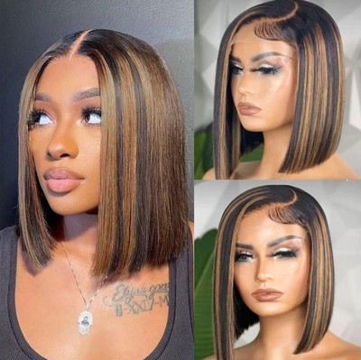 Colorful Bird Ombre Bob Wig Human Hair FB30 Blonde Glueless Hd Lace Front Bob...