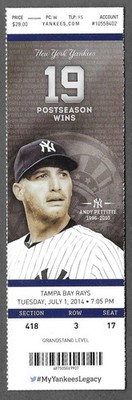 July 1 2014 New York Yankees vs Tampa Bay Rays ticket stub ANDY PETTITTE