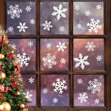 LUDILO 135Pcs Christmas Window Clings Snowflakes Window Decals Static Window Sti