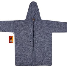 MEN HANDMADE ANDEAN ALPACA SOLID GRAY ZIP HOODIE SWEATER SZ L