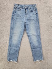 American Eagle Mom Jeans Womens 6 High Rise Distressed Raw Hem Denim