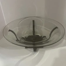 Jan Barboglio Large Hand Blown Glass Dish Bowl  18” Forged Iron Stand Marked