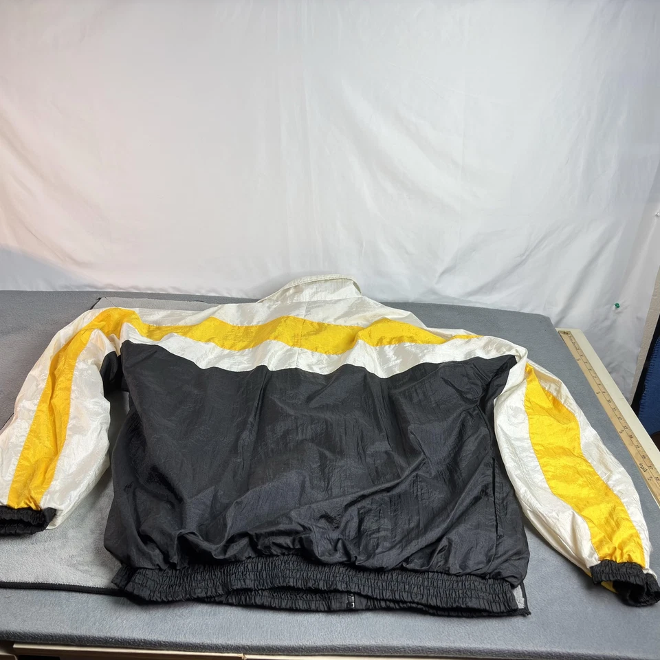 Chaqueta cortavientos vintage para hombre grande años 90 retro bloques de color negro amarillo blanco Foto 3 de 4