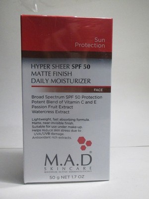 M.A.D skincare sun protect HYPER SHEER SPF 50 matte finish daily moisturize50g