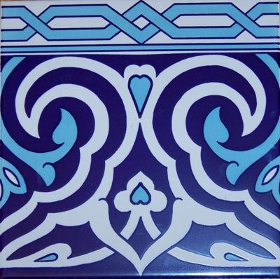 Floral & Geometric 8''x8'' Turkish Ottoman Iznik Blue & White Ceramic Tile BORDER 