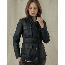 Belstaff Womens Trialmaster Jacket Black 10uk It42 Biker Waxed Cotton