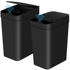 Bathroom Automatic Trash Can 2 Pack 2.2 Gallon Touchless Motion Sensor Small Sli