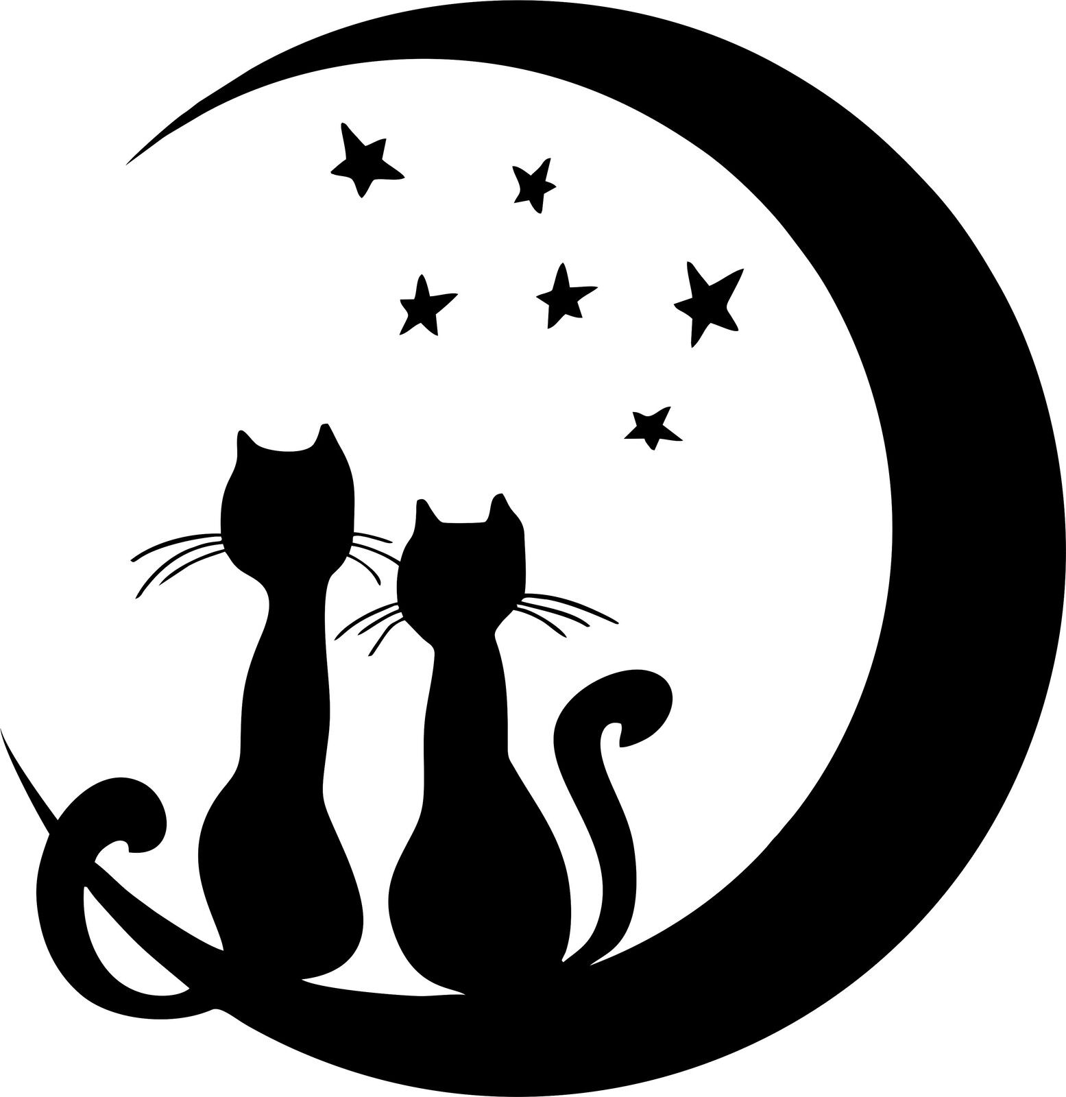 Pegatina Vinilo GATOS ENAMORADOS Luna y Estrellas Decoración Pared Coche