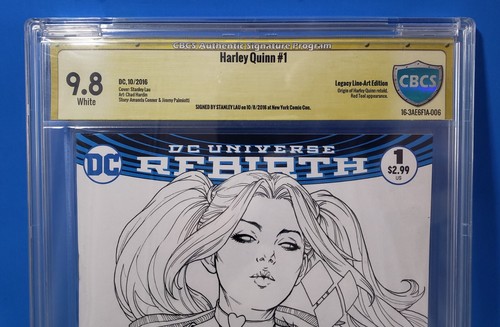 STANLEY ARTGERM LAU SIGNED! HARLEY QUINN 1 REBIRTH 9.8 • LEGACY LINE-ART EDITION - 第 3/12 張圖片